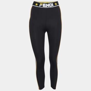 Pre Owned Fendi Black Technical Jersey Logo Band Trim Leggings S
