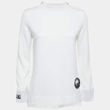 Pre Owned Fendi White Cotton Knit Logo Eyelet Sweatshirt S