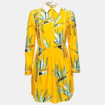 Pre Owned Fendi Yellow Cotton Blend Jacquard Mini Dress S