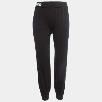 Pre Owned Fendi Black Cotton Knit Side Stripe Detail Joggers M