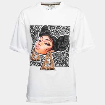 Pre Owned Fendi X Nicki Minaj White Cotton Graphic T-Shirt M