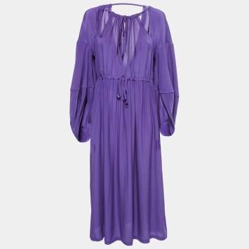 Pre Owned Fendi Purple Crepe Silk Cut Out Detail Raglan Sleeve Midi Dress M