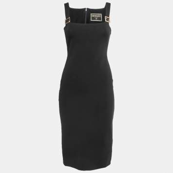 Pre Owned Versace X Fendi Black Jersey Sleeveless Midi Dress S