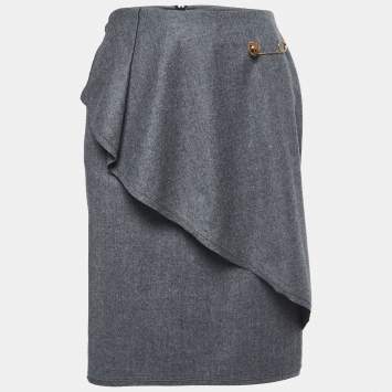 Pre Owned Fendi Vintage Grey Wool Drape Detail Knee Length Skirt S