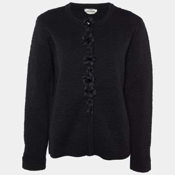 Pre Owned Fendi Black Floral Jacquard Button Front Cardigan L