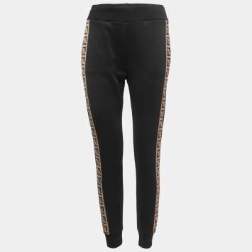 Pre Owned Fendi Black Jersey Logo Band Strip Detail Jogger Pants S