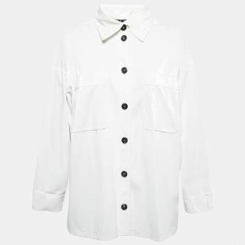 Pre Owned Fendi White Synthetic Coated Button Front Jacket L