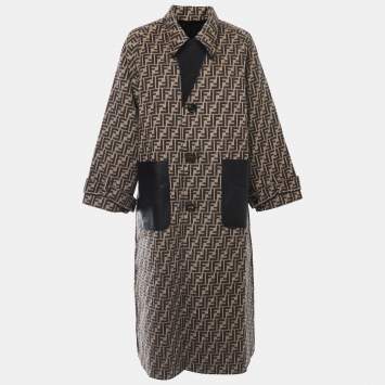 Pre Owned Fendi Brown/Black Zucca Printed Wool Reversible Coat S
