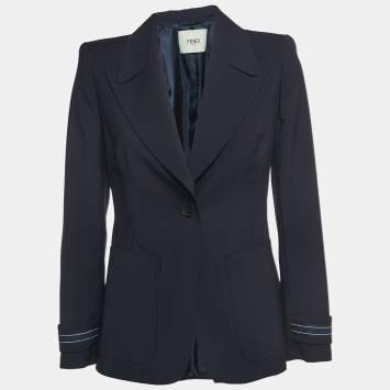 Pre Owned Fendi Navy Blue Wool Single Breasted Blazer S