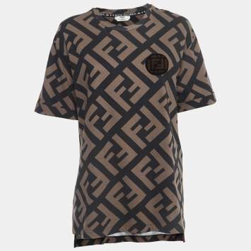Pre Owned Fendi Brown Zucca Print Cotton Crew Neck T- Shirt L