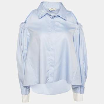 Pre Owned Fendi Blue Cotton Contrast Detail Cut Shoulder Shirt M