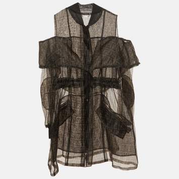 Pre Owned Fendi Brown Zucca Monogram Organza Off- Shoulder Jacket XL