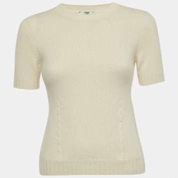 Pre Owned Fendi Off-White Cashmere Half Sleeve Pullover Top S