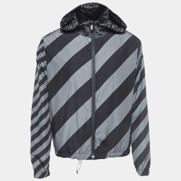 Pre Owned Fendi Black/Blue Print Synthetic Reversible Windbreaker Jacket L