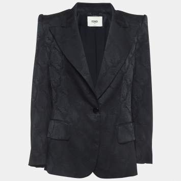 Pre Owned Fendi Black Jacquard Silk Single Breasted Blazer M