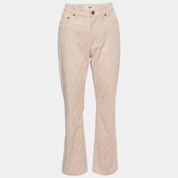 Pre Owned Fendi Pink FF Pattern Denim Straight Fit Jeans M/Waist 29"