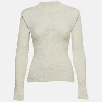 Pre Owned Fendi White Stretch Knit High Neck Slim Fit Pull Over S