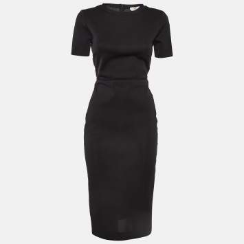 Pre Owned Fendi Black Knit Logo Paneled Midi Dress S