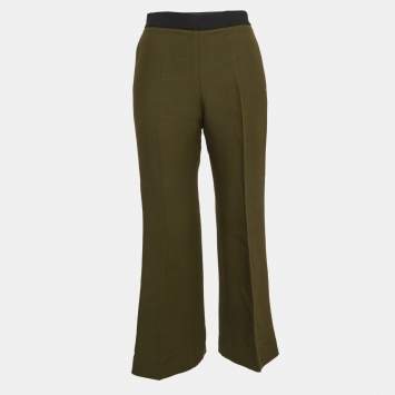 Pre Owned Fendi Green Wool Blend Wide Leg Capri Pants S