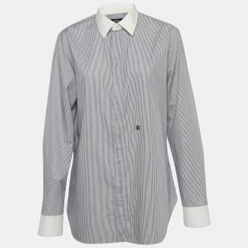 Pre Owned Fendi White/Blue Pinstripe Cotton Buttoned Up Shirt S