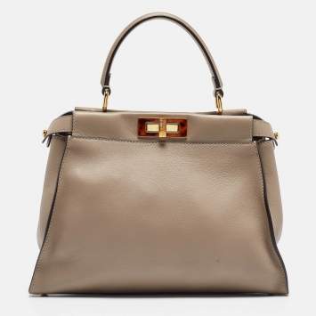 Pre Owned Fendi Beige Leather Medium Peekaboo Top Handle Bag