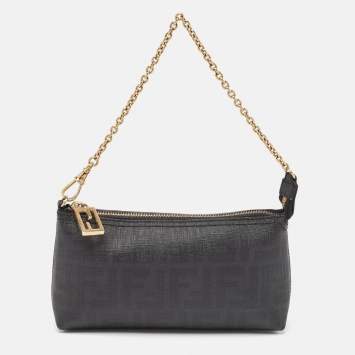 Pre Owned Fendi Black Zucca Coated Canvas Accessories Pochette