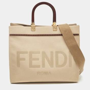 Pre Owned Fendi Beige Canvas Medium Sunshine Tote