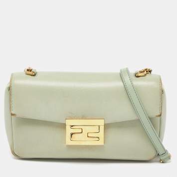 Pre Owned Fendi Mint Green Leather Mini Be Baguette Bag 
