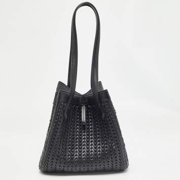 Pre Owned Fendi Black Interlaced Leather Medium Origami Bag