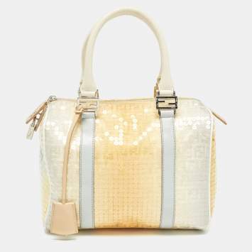 Pre Owned Fendi Ombre Yellow Zucchino Fabric and Leather Small Forever Bauletto Bag
