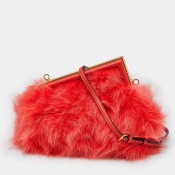 Pre Owned Fendi Red For Fur and Leather Small First Clutch
