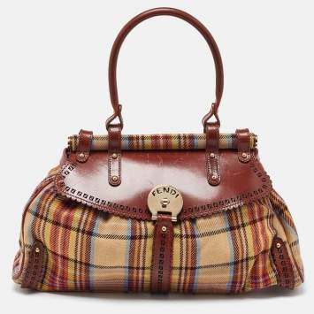 Pre Owned Fendi Multicolor Wool Fabric and Leather Small Magic Top Handle Bag