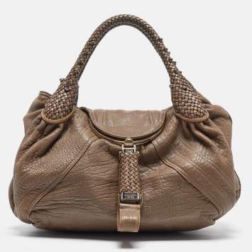 Pre Owned Fendi Grey Leather Spy Hobo