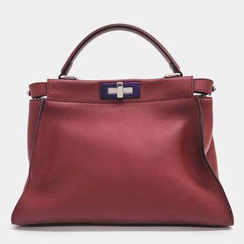 Pre Owned Fendi Burgundy Leather Regular Monster Peekaboo Bag 