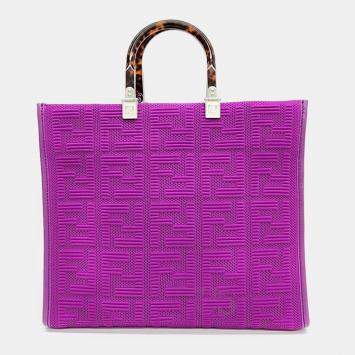 Pre Owned Fendi Purple  FF Fabric Medium Sunshine Shopper Tote Bag