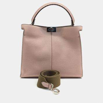 Pre Owned Fendi Pink Leather Selleria Peekaboo Shoulder Bag