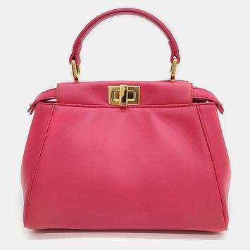 Pre Owned Fendi Beige Leather Peekaboo Mini Handbag