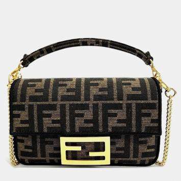 Pre Owned Fendi Brown Fabric Zucca Baguette Mini Top Handle Bag