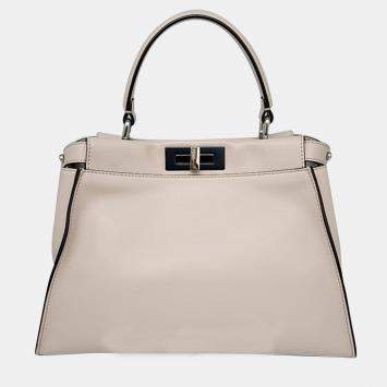 Pre Owned Fendi Neutral Leather Peekaboo Medium Satchel Bag