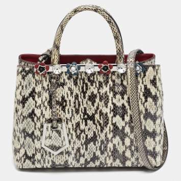 Pre Owned Fendi Black/white Snakeskin Leather Small Flowerland 2Jours Tote