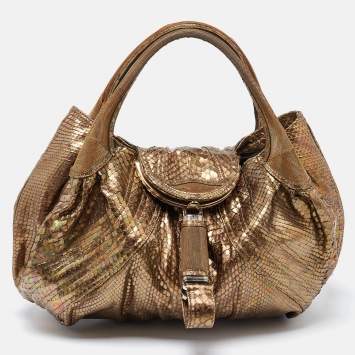 Pre Owned Fendi Gold Python and Metal Mesh Spy Hobo