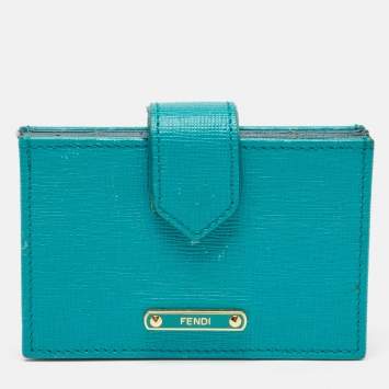 Pre Owned Fendi Green/Teal Leather Elite Accordion Card Holder