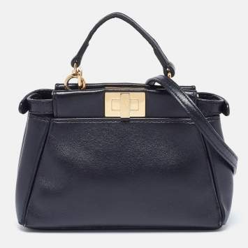 Pre Owned Fendi Black Leather Micro Peekaboo Top Handle Bag
