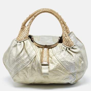 Pre Owned Fendi Metallic Gold Textured Leather Spy Hobo