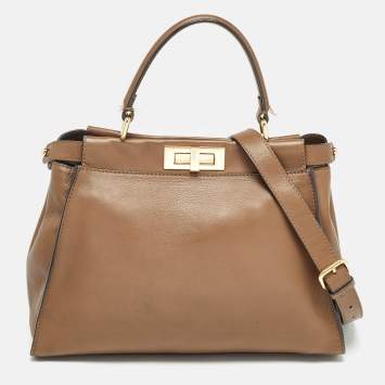 Pre Owned Fendi Brown Leather Medium Peekaboo Top Handle Bag