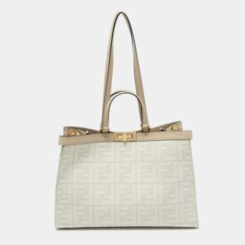 Pre Owned Fendi Beige Zucca Canvas and Leather Medium FF Peekaboo X Tote