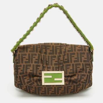 Pre Owned Fendi Tobacco Zucca Canvas and Patent Leather Mia Flap Shoulder Bag