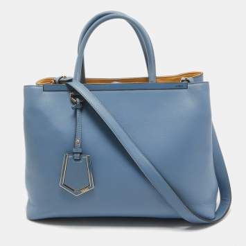 Pre Owned Fendi Light Blue Leather Medium 2Jours Tote