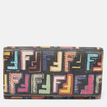 Pre Owned Fendi Multicolor Zucca Coated Canvas Flap Continental Wallet