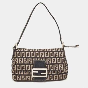 Pre Owned Fendi Black/Beige Zucchino Canvas Mini Mama Baguette Bag